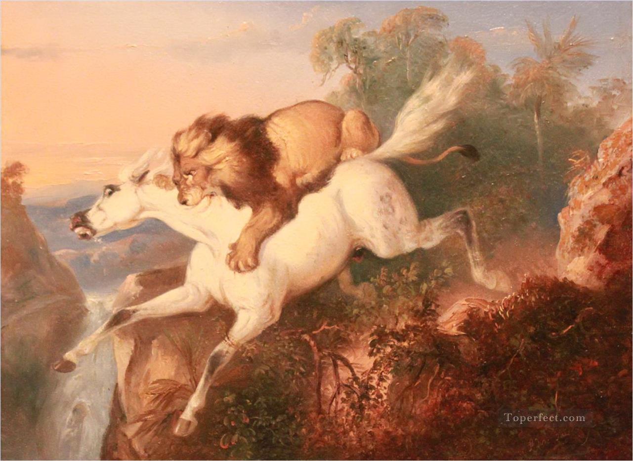horse attacked by lion Oil Paintings
